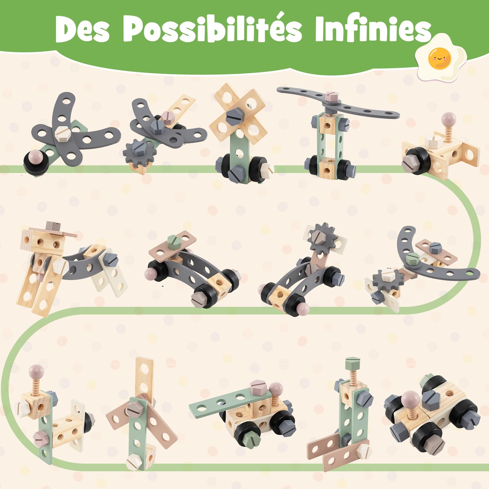 COSTWAY Établi Enfant en Bois avec 5 Outils et 42 Accessoires
