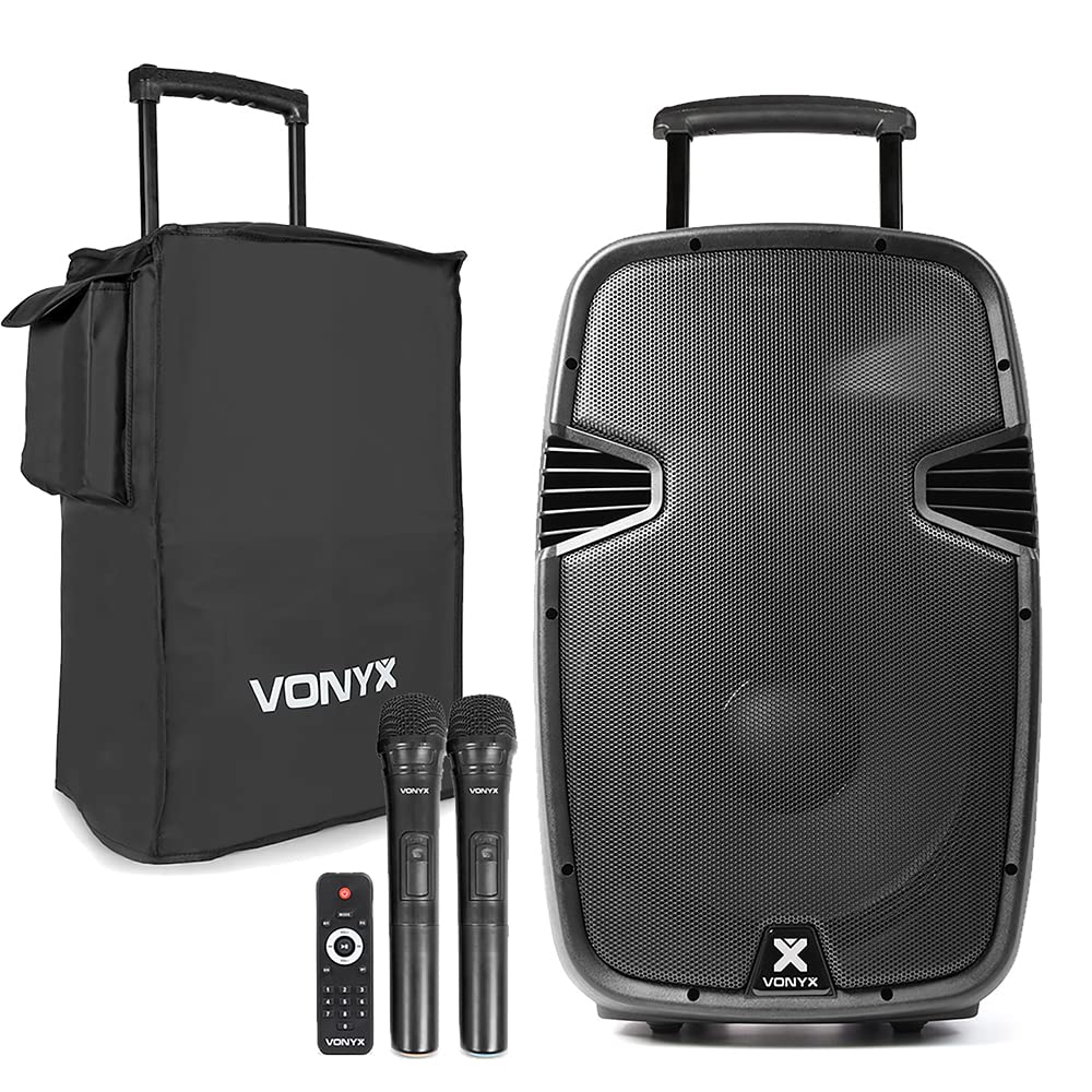 VONYXSPJ-PA915 Portable PA Speaker System with Microphones, Bag, Battery Powered Wireless Sound for Events, Parties, Presentations