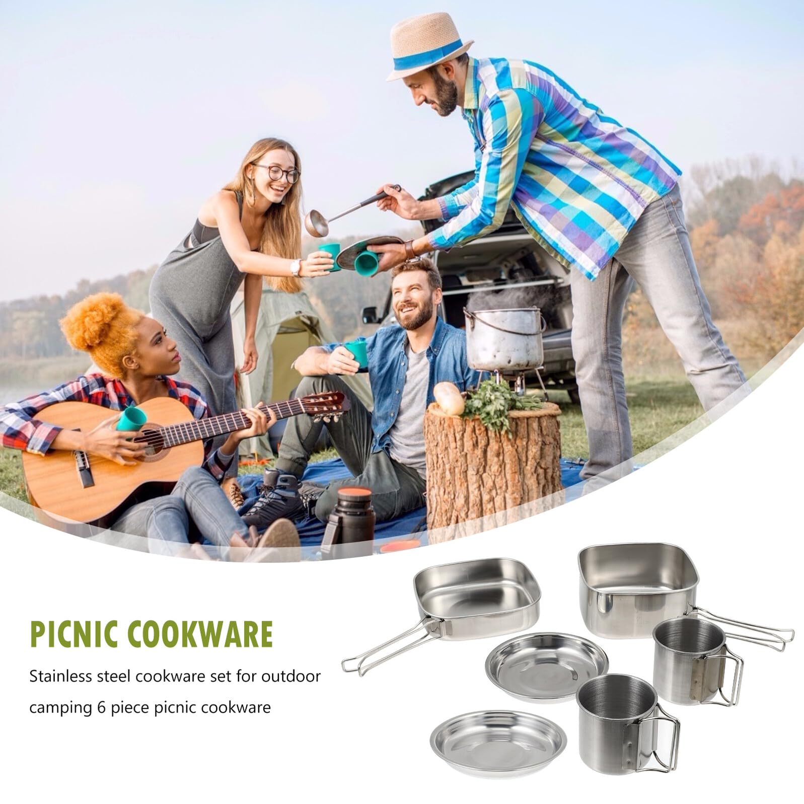 Alipis Set de Cuisson Camping Acier Inoxydable Vaisselle Portable pour Pique- et Randonnée Ustensiles Durables avec Poignées Pliables Matériel de Cuisson Extérieur Pratique