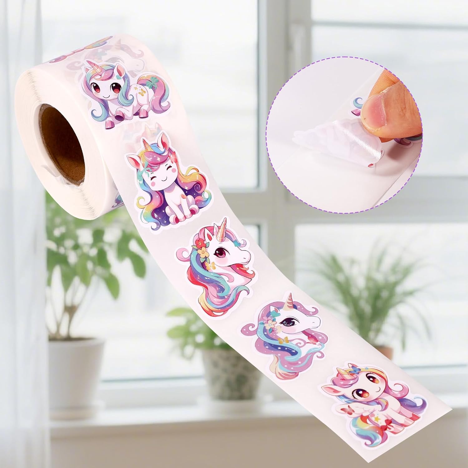 500pcs Unicorn Stickers Roll, Cute Cartoon DIY Craft Labels Self-Adhesive Unicorn Decals for Water Bottles, Laptop, Luggage, Scrapbook, Envelope Seals, Party Office Supplies (8 Designs)