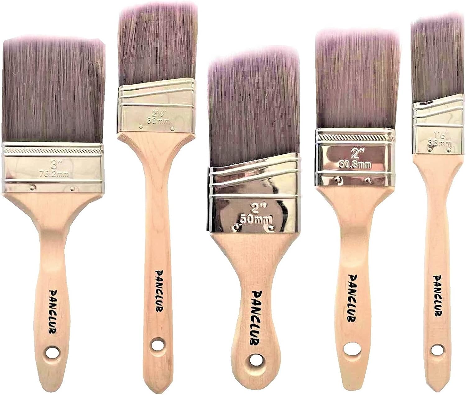 PANCLUB Paint Brushes for Walls I Paint Brush Set 5 Pcs I Thick Wood Handle I 2 inch, 3 inch Flat and 1.5 inch, 2.5 inch Angled and 2 inch Shortcut Angle Sash I for Professional Results On Wall, Trim