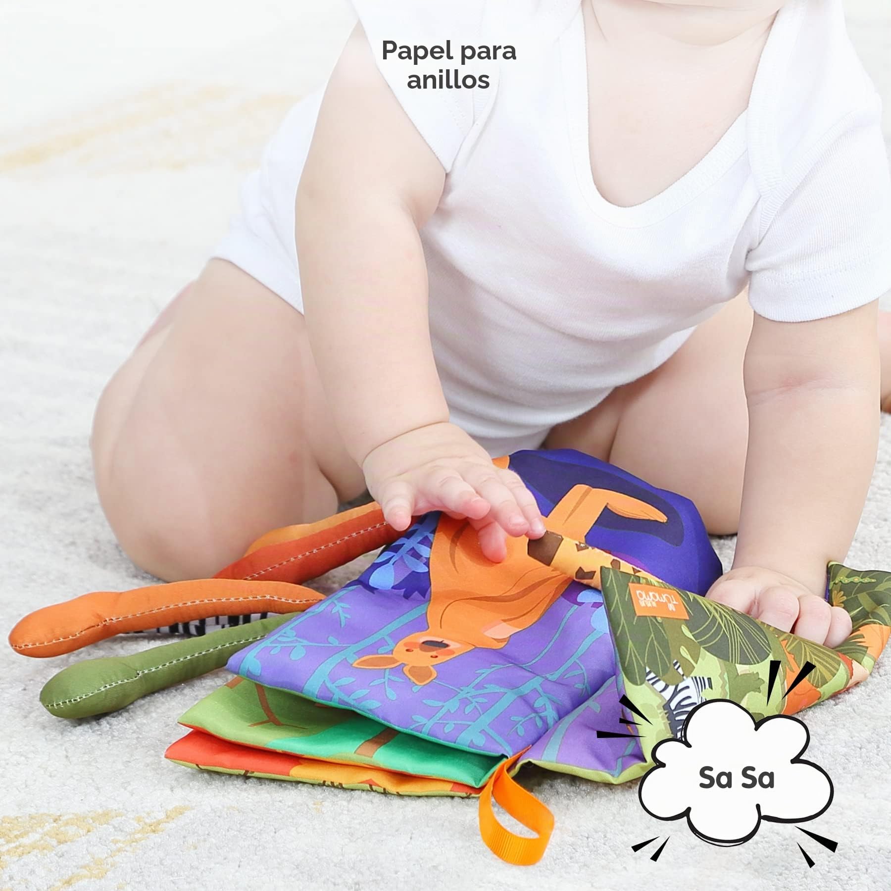 TUMAMA Libros de Tela, Juguetes de Libros Sensoriales Suaves Colas de Selva en 3D, [Lavable a Máquina] Libro de Baño Aprendizaje Temprano 0-3-6-9-12-18M
