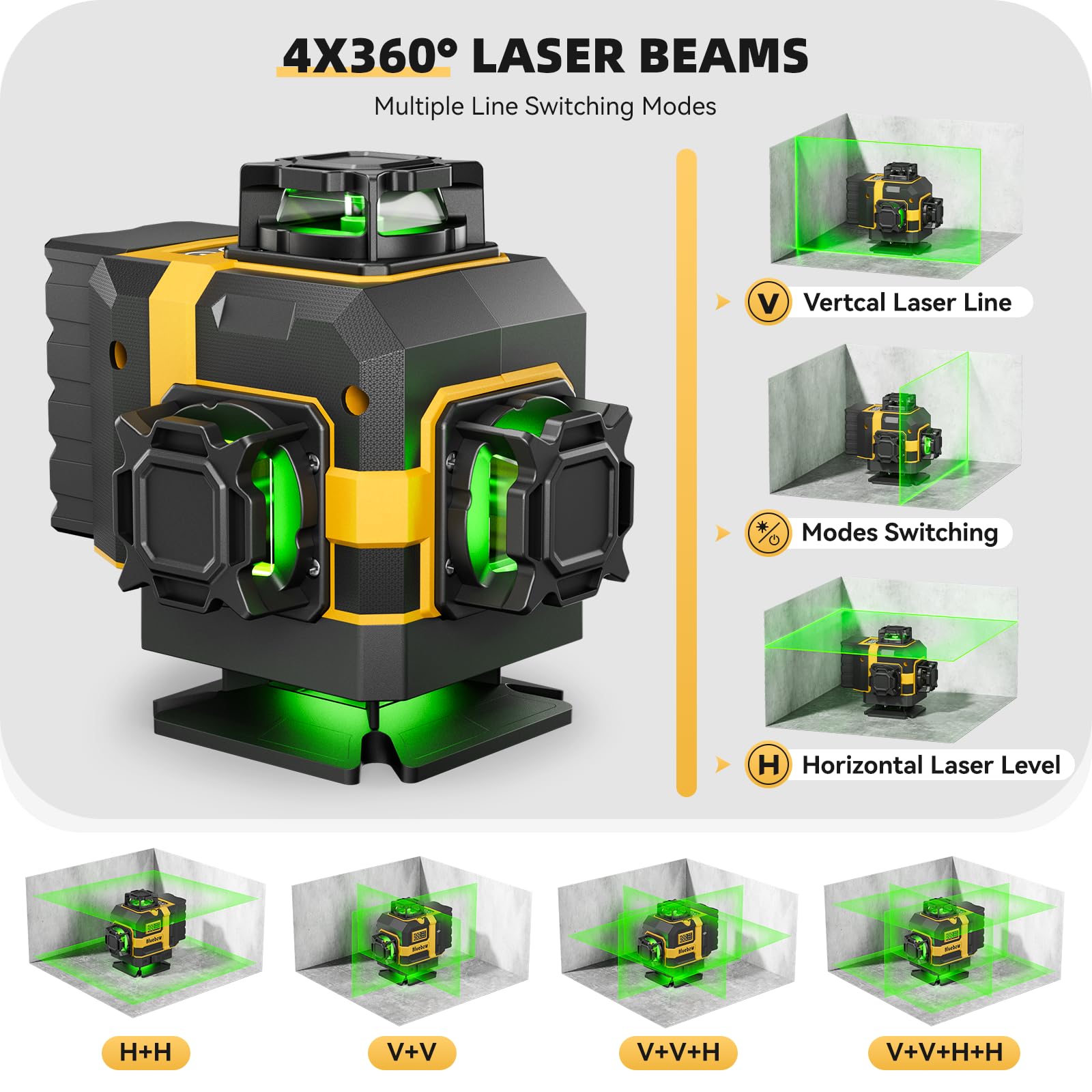 Bluebow Nivel Láser Autonivelante con Tripode, 4D con 16 líneas láser | con 2 baterías, Láser de Construcción 360° X 4 para Azulejos, Colgar Cuadros, Reformas del Hogar y Proyectos de Interior