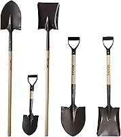 KYLIN 5-Pack Multi-Purpose Garden Spade Shovels - Round & Square Point Digging Set with Durable Hardwood Handles