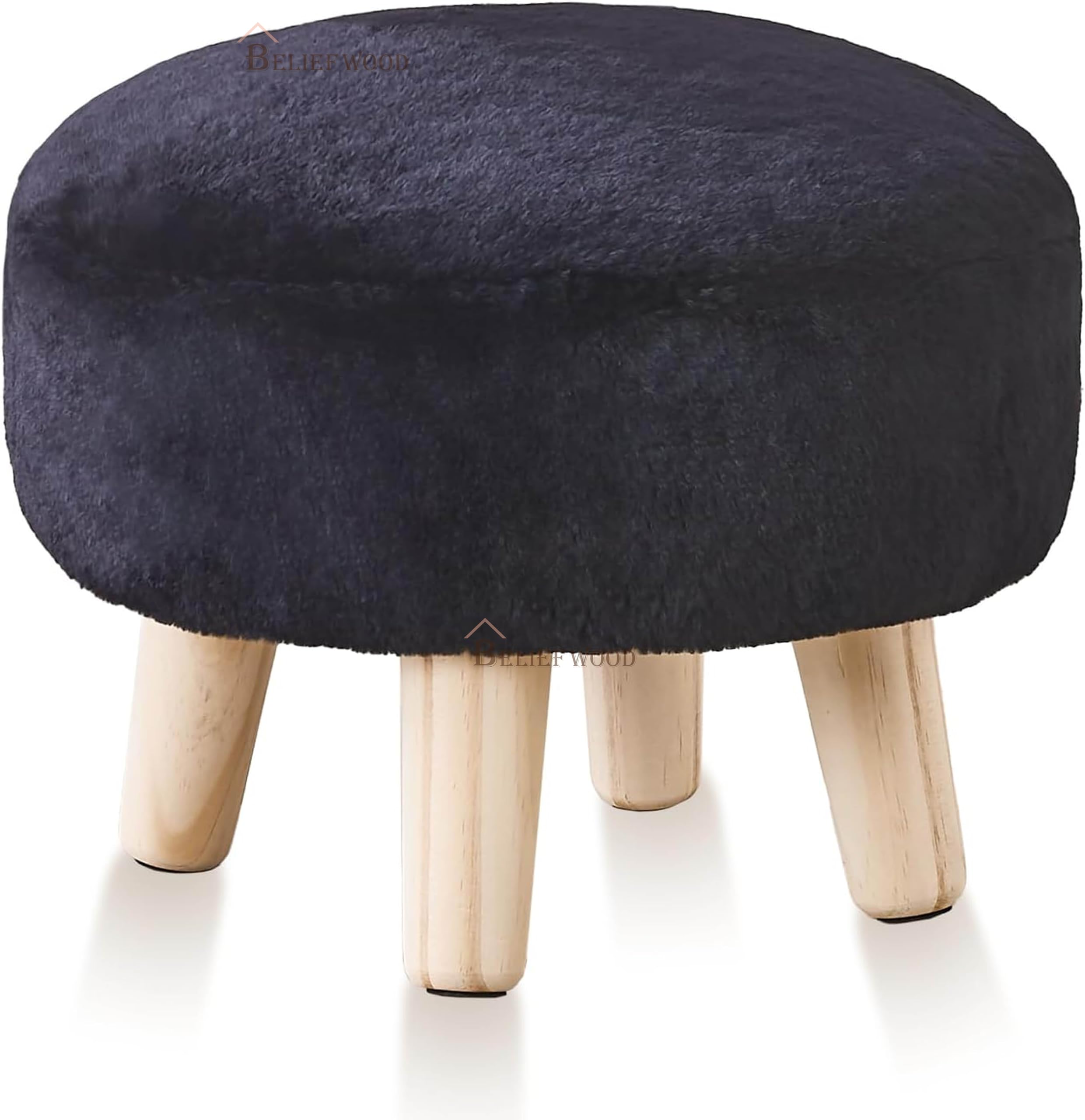 BELIEF WOOD Wooden Round Footstool Ottoman, Small Sofa Stool for Living Room, Bedroom (Black) (B0DFMXRGMM) Amazon Price History, Amazon Price Tracker