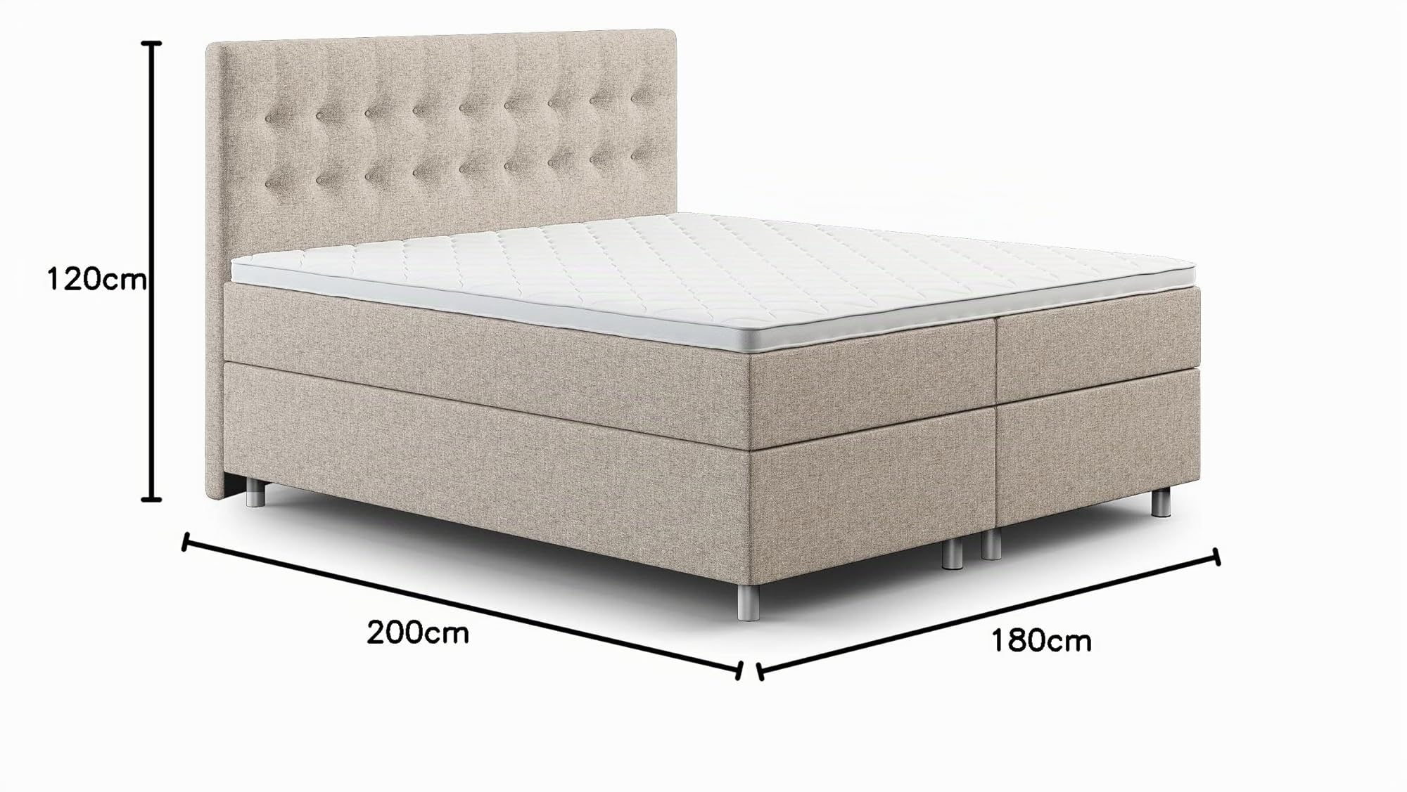 Tesla Dreams Boxspringbett 180x200 Ronda, 7 Zonen Taschenfederkern-Matratze H2/H3, 5 Jahre Garantie, Topper Visco, Unterbau Taschenfederkern, Montage verfügbar, Beige