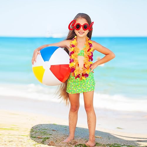 Miniatura 5 de Yunsailing 48 decoraciones de fiesta Luau incluyen 24 leis hawaianos y 24 lentes de sol para fiesta, guirnaldas de flores tropicales hawaianas