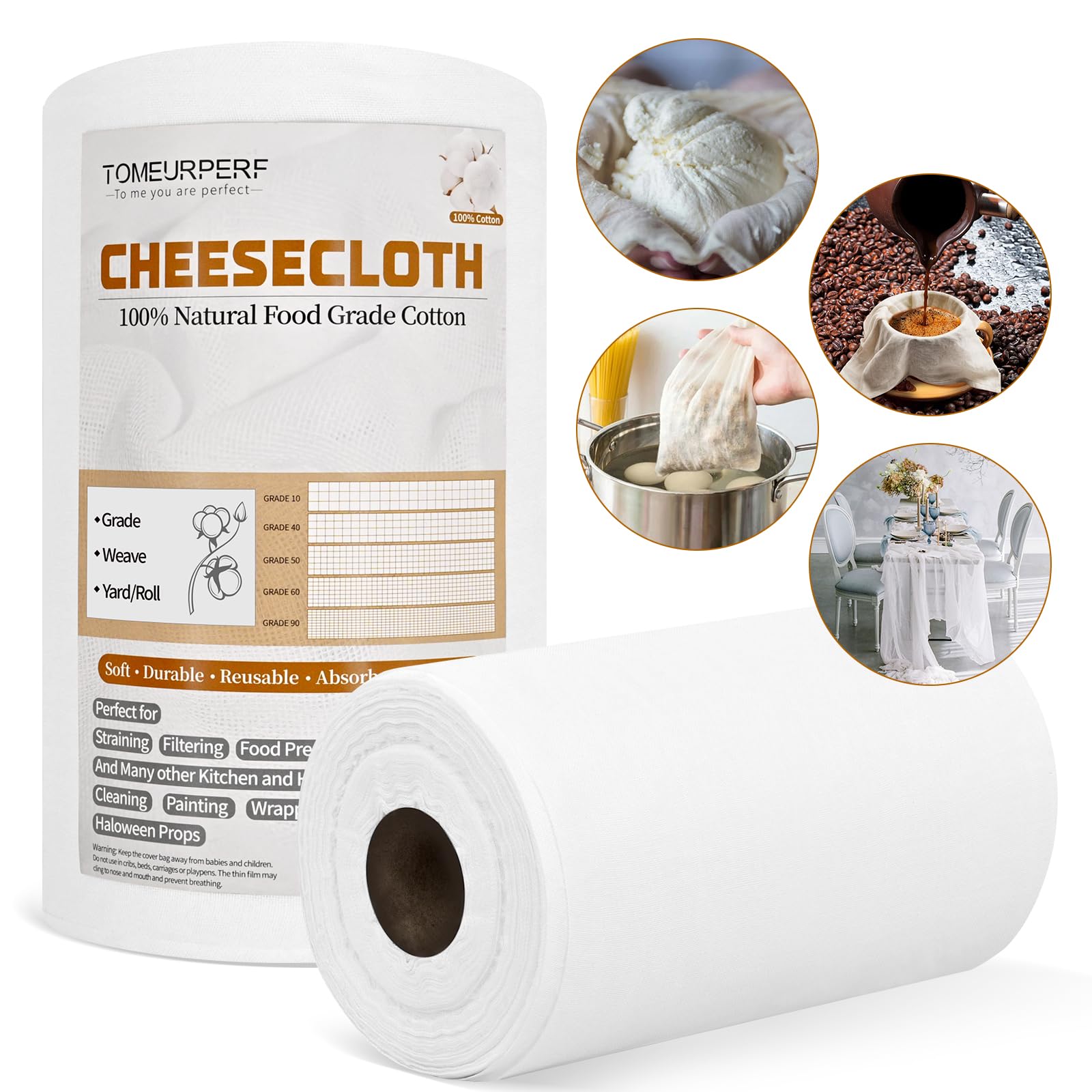 1 Roll Cheese Cloth for Straining 100% Natural Cotton Reusable Cheese Cloths for Cooking, Bleached Cheesecloth Table Runner for Wedding, Decoration,