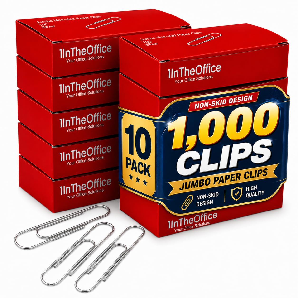 1InTheOffice Clips de papel jumbo, plateados, antideslizantes, 1 3/4,1000/paquete