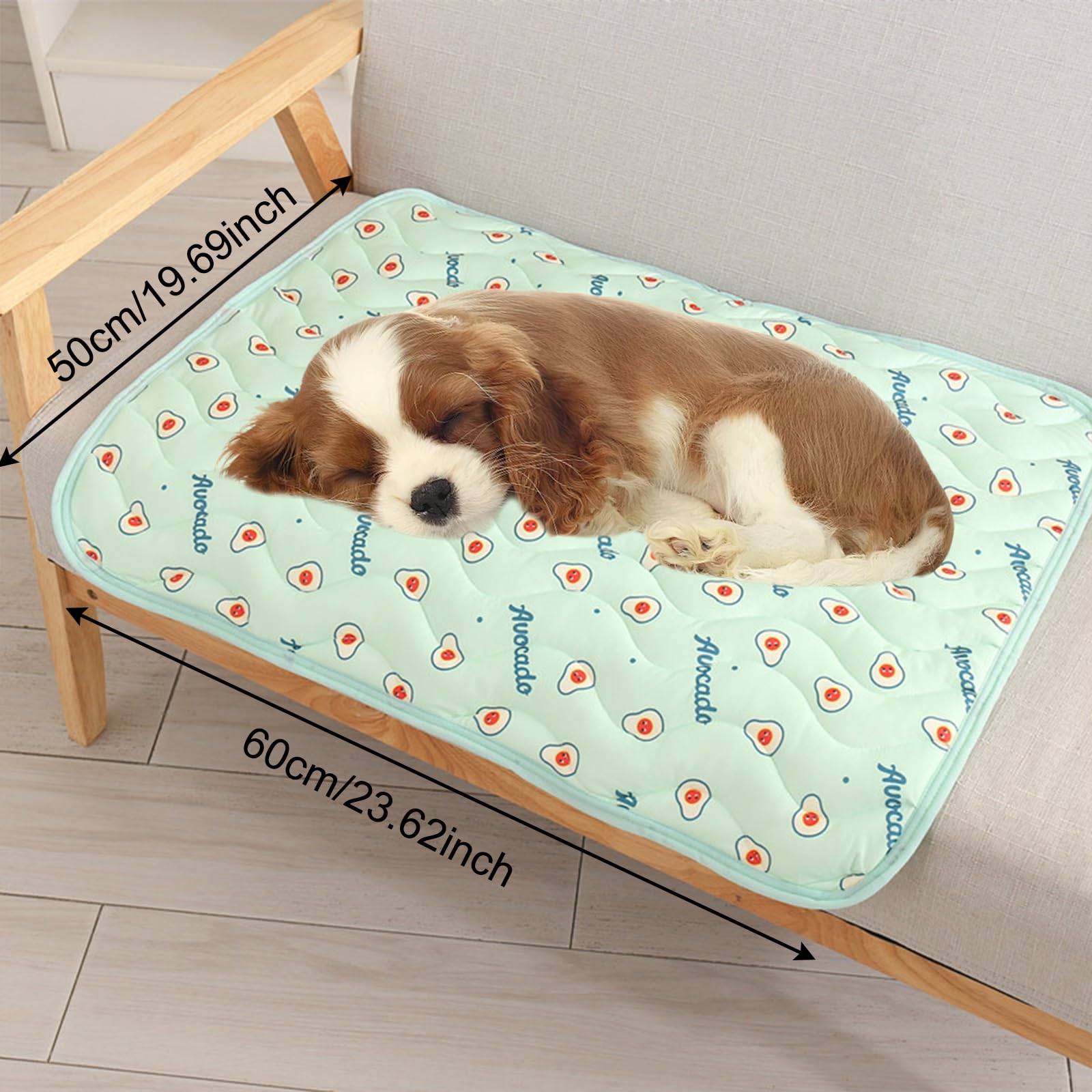 Cama Refrescante Perro, Verano Manta Refrescante para Perros, 60x50CM Manta Fria para Perros Gatos, Cama Fria para Perros, Alfombra refrescante Perro, Cooling Mat Dog con Patrón de Aguacate