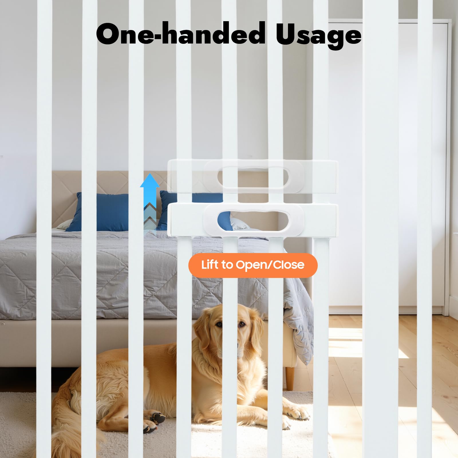 Barrera de protección para mascotas, 150 cm con cerradura | Barrera para gato, puerta de seguridad, sin perforación, extensible de 76 a 85 cm, acero al carbono, color blanco