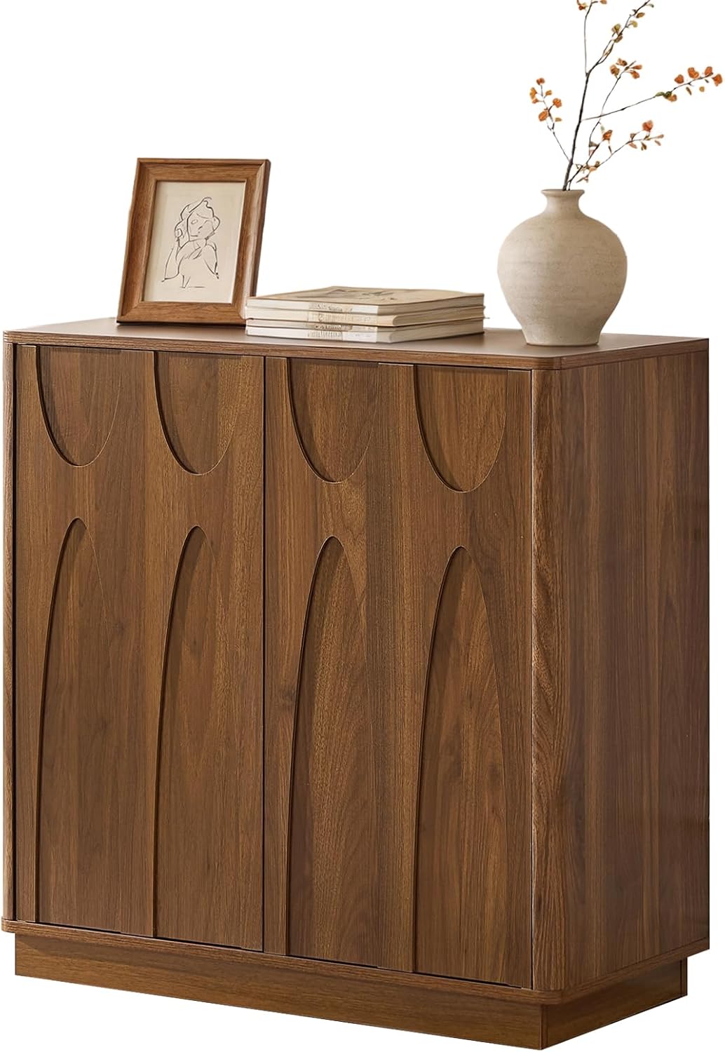 Sideboard Buffet Cabinet with Storage, 31.5” Mid Century Modern Storage Sideboard Cabinet with Adjustable Shelf 2 Doors Credenza for Living Room, Entryway(Walnut)