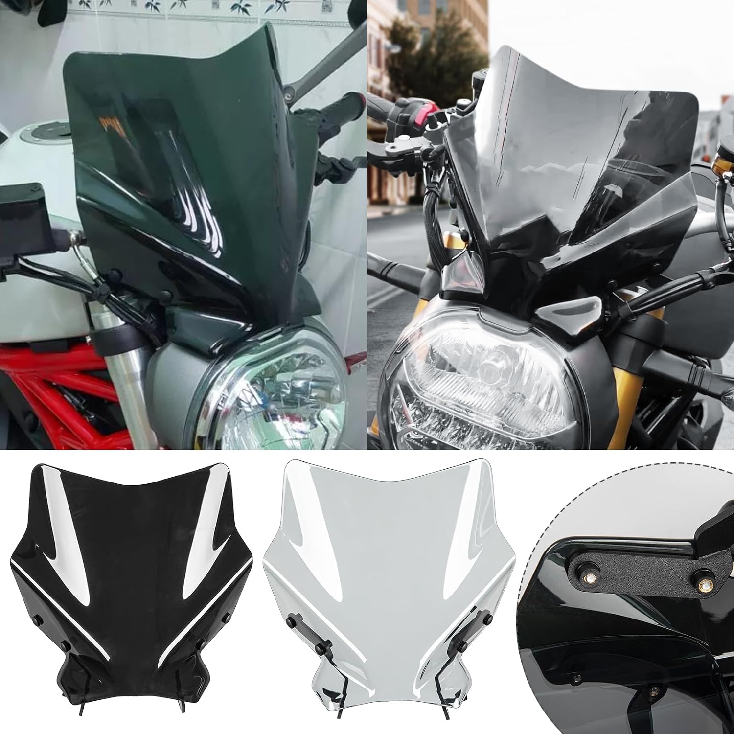Motorcycle Front Fairing Windshield Flyscreen Protector Compatible with D-ucati Monster 821 797 1200/S/R 2014 2015 2016 2017 2018 2019 2020 Windscreen Wind Deflector (Light Smoke)