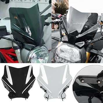 Motorcycle Front Fairing Windshield Flyscreen Protector Compatible with D-ucati Monster 821 797 1200/S/R 2014 2015 2016 2017 2018 2019 2020 Windscreen Wind Deflector Smoke