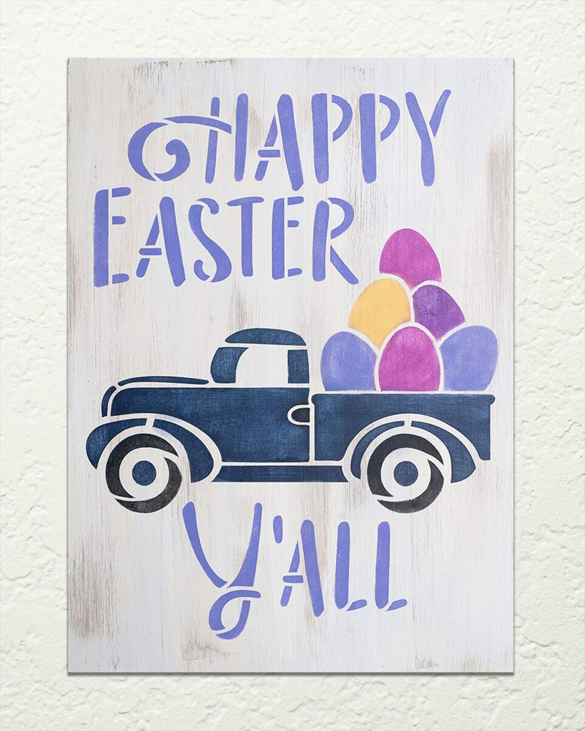 Happy Easter Y'all Stencil with Vintage Truck by StudioR12 | DIY Country Spring Home Decor | Craft & Paint Wood Sign | Select Size (16.25 x 22.5 inch)