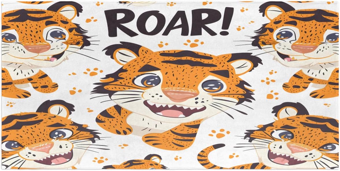 Cartoon Tiger Kids Quick Dry Beach Towel Sand Free Microfiber Swim Towel Oversized 30 x 60 Inch Absorbent Bath Towels for Beach Pool Camping