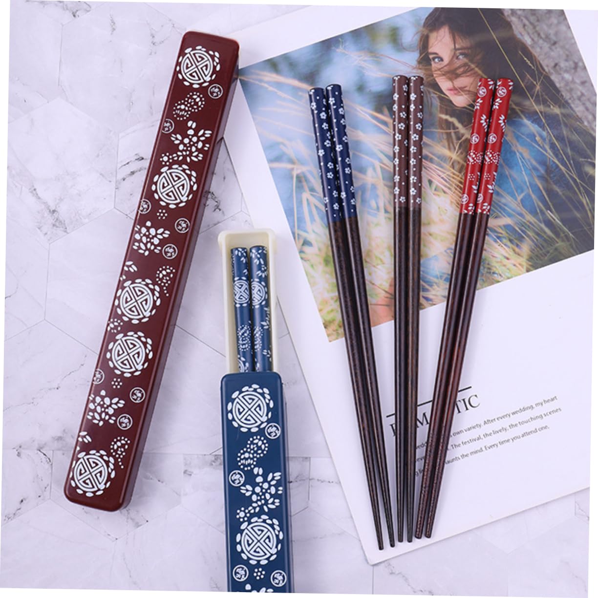 Kit de Baguettes avec Boîte de Rangement Pliable, 2 Ensembles