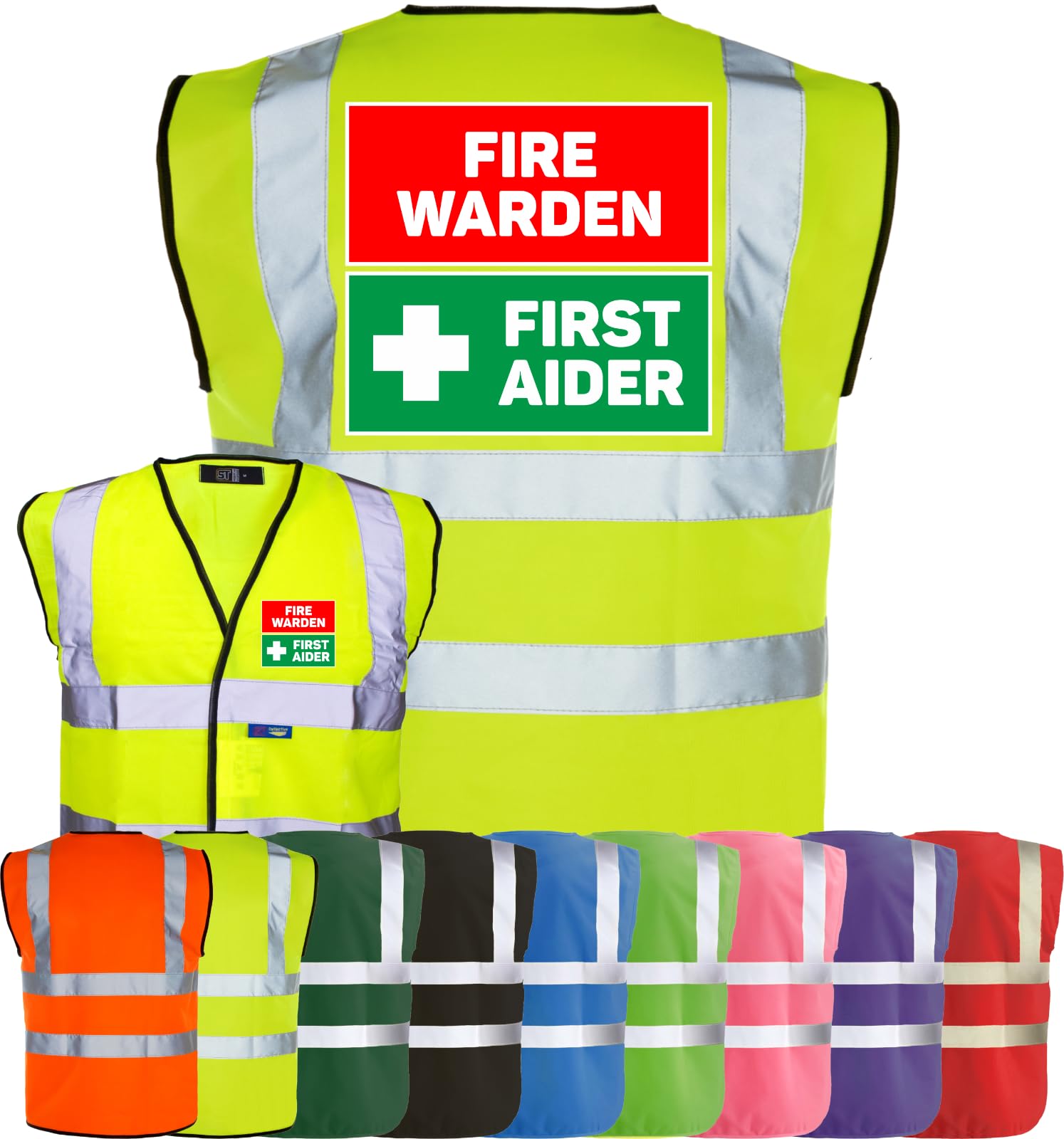 Corporate Togs FIRE WARDEN FIRST AIDER High Visibility Safety Vest - Fire Warden Waistcoat Tabard, Fully EN471 & Hook & Loop Fastening Waistcoat | Personal Protective Equipment & Safety Vests