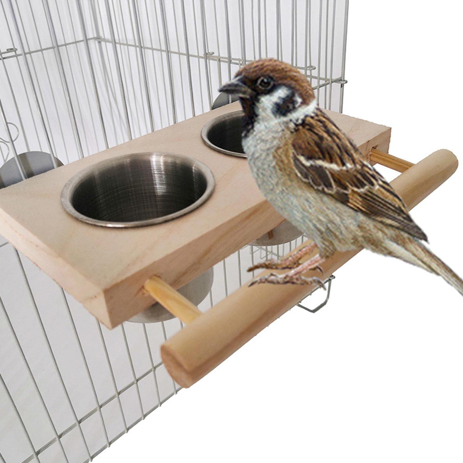Vogelfutterschale Aus Massivholz | Sitzstangenständer Für Papageien & Sittiche | 15 X 13 X 5,3 Cm