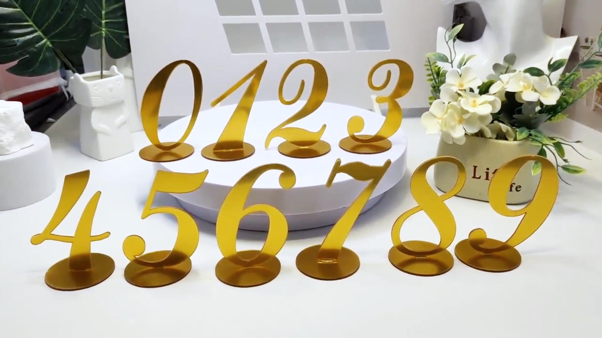 Numéros De Table Acrylique Dorés - Lot De 10 Chiffres 0 à 9, Base Incluse, Pour Mariage Et événements