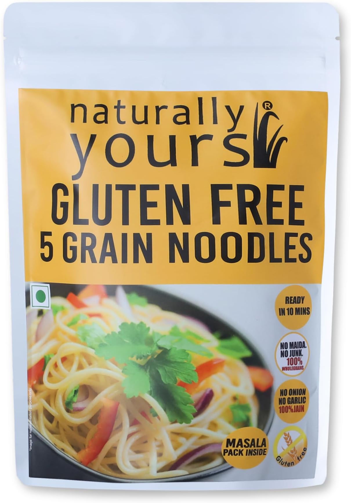 Naturally Yours Gluten Free 5 Grain Noodles | No Maida, Not Fried, Vegan, No Preservatives | Includes Tastemaker | Made with Corn, Amaranth, Bengal Gram, Jowar & Rice | 100g each | Pack of 2