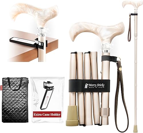 Combo Merry Sticks - Bastones de caminar plegables ligeros para mujeres y hombres, bastón ajustable y plegable para personas mayores, incluye una
