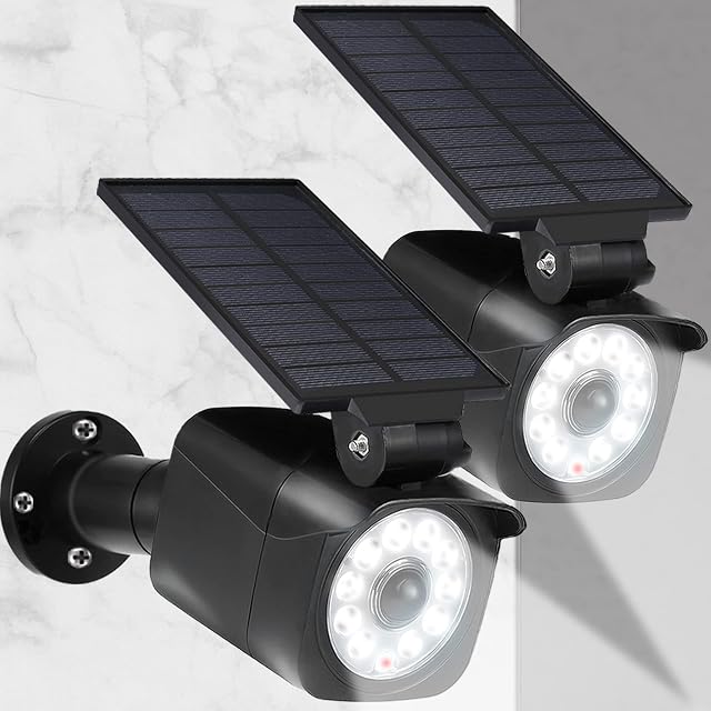 Chipark Solar Security Lights Outdoor, 2 Pack Dummy Camera 1000LM Super Bright Spotlight Solar Lights with PIR Motion Sensor IP65 Waterproof LED Floodlight Outdoor Wall Light for Garden Yard Garage