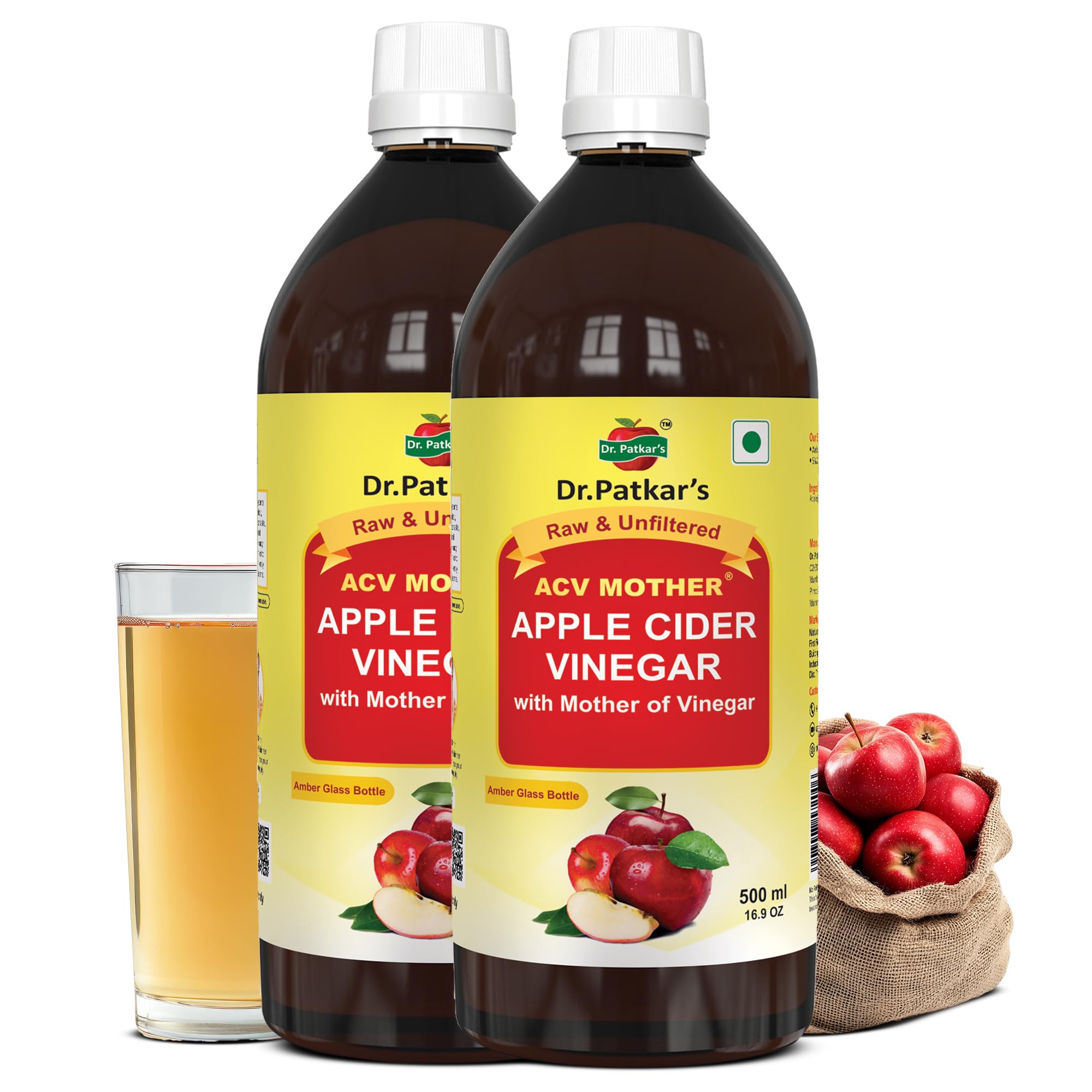 Apple Cider Vinegar with Mother Vinegar | Unfiltered & Undiluted | Suitable for Weight Management & Improved Immunity (With Mother) 500ml (Pack of 2)