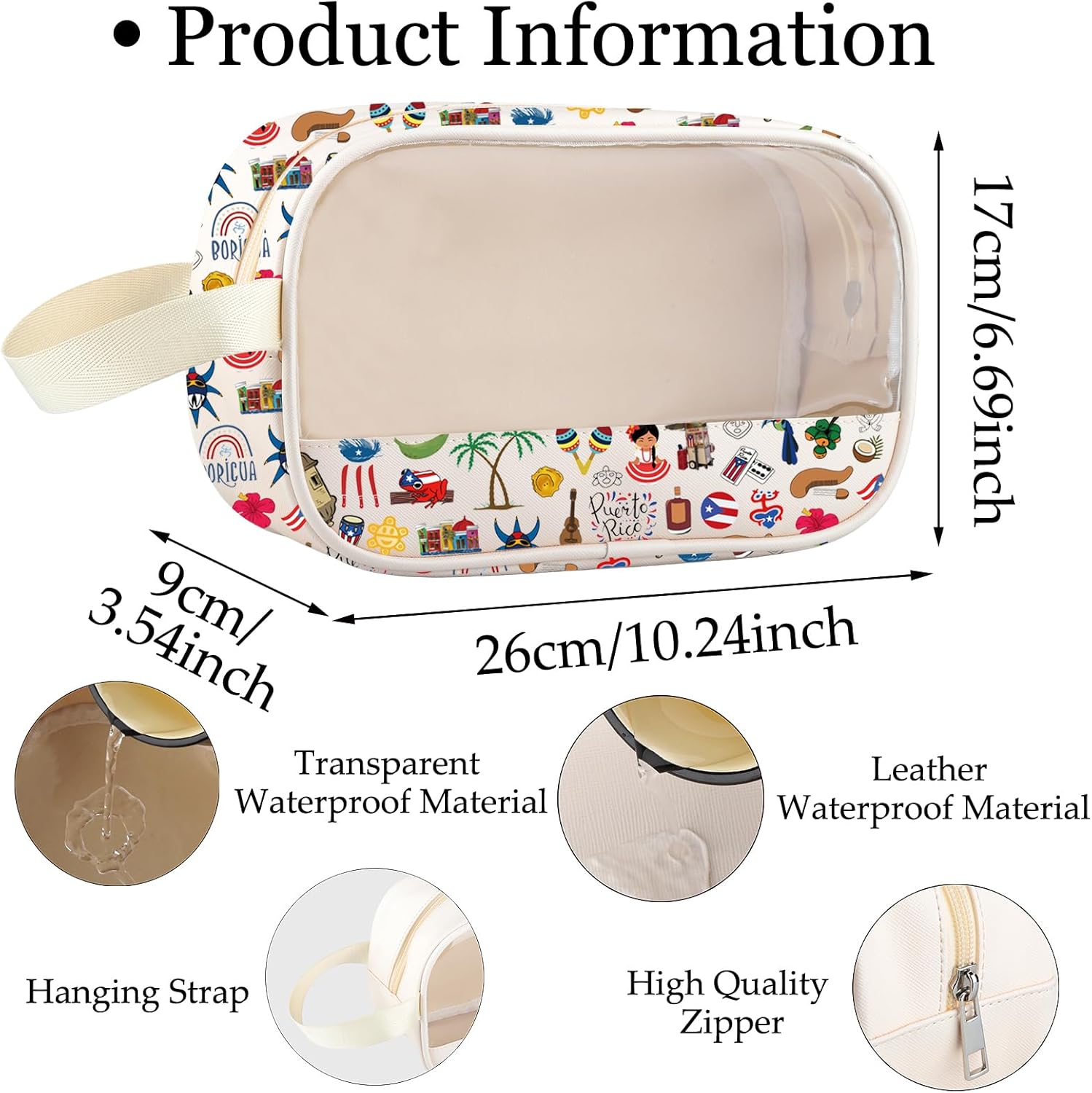 JNIAP Puerto Rico Clear Makeup Bag Puerto Rico Lover Gift Puerto Rico Travel Gift Puerto Rican Cosmetic Bag (Puerto Rico cmb) - Image 2