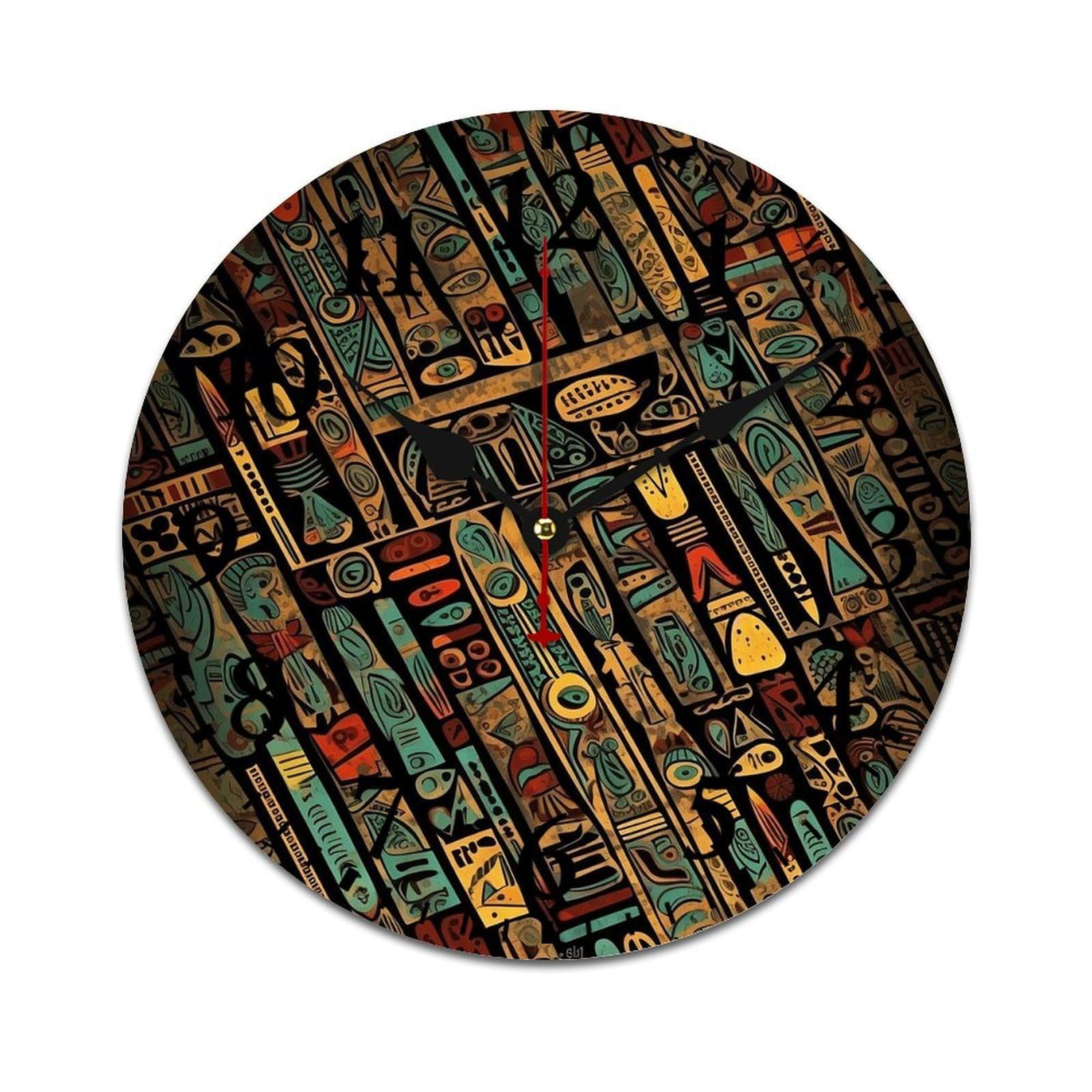 NTVOWPZO 10 Inch Wall Clock Wooden Exotic Tribe Theme Battery Operated Wall Clocks Silent Non-Ticking Square Wall Clock for Living Room Kitchen Home Office Wall Decorative Clocks