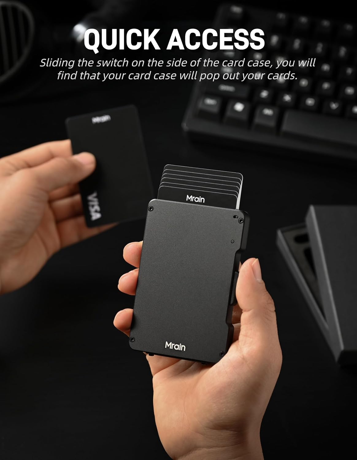 Slim Metal Wallet For Men, Aluminum Wallet With Money Clip, Minimalist Rfid Credit Card Holder, Mens Slim Pop Up Wallet, Gifts for Him (Black) - Image 3