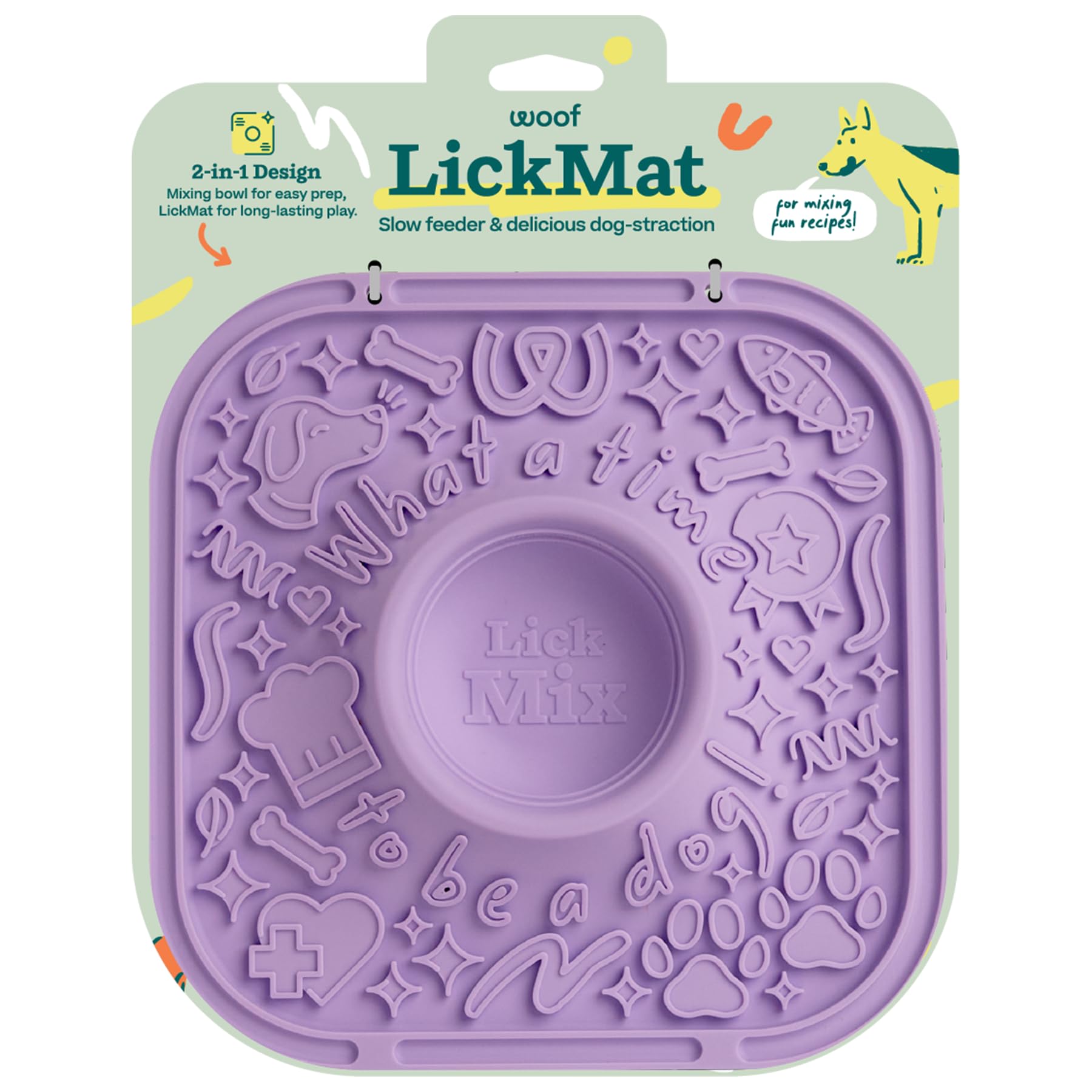 WOOF LickMat mata do lizania psów, łatwa do czyszczenia, mata do powolnego podawania z antypoślizgową konstrukcją, silikonowa mata do lizania bez BPA, interaktywne zabawki dla psów, lawendowa