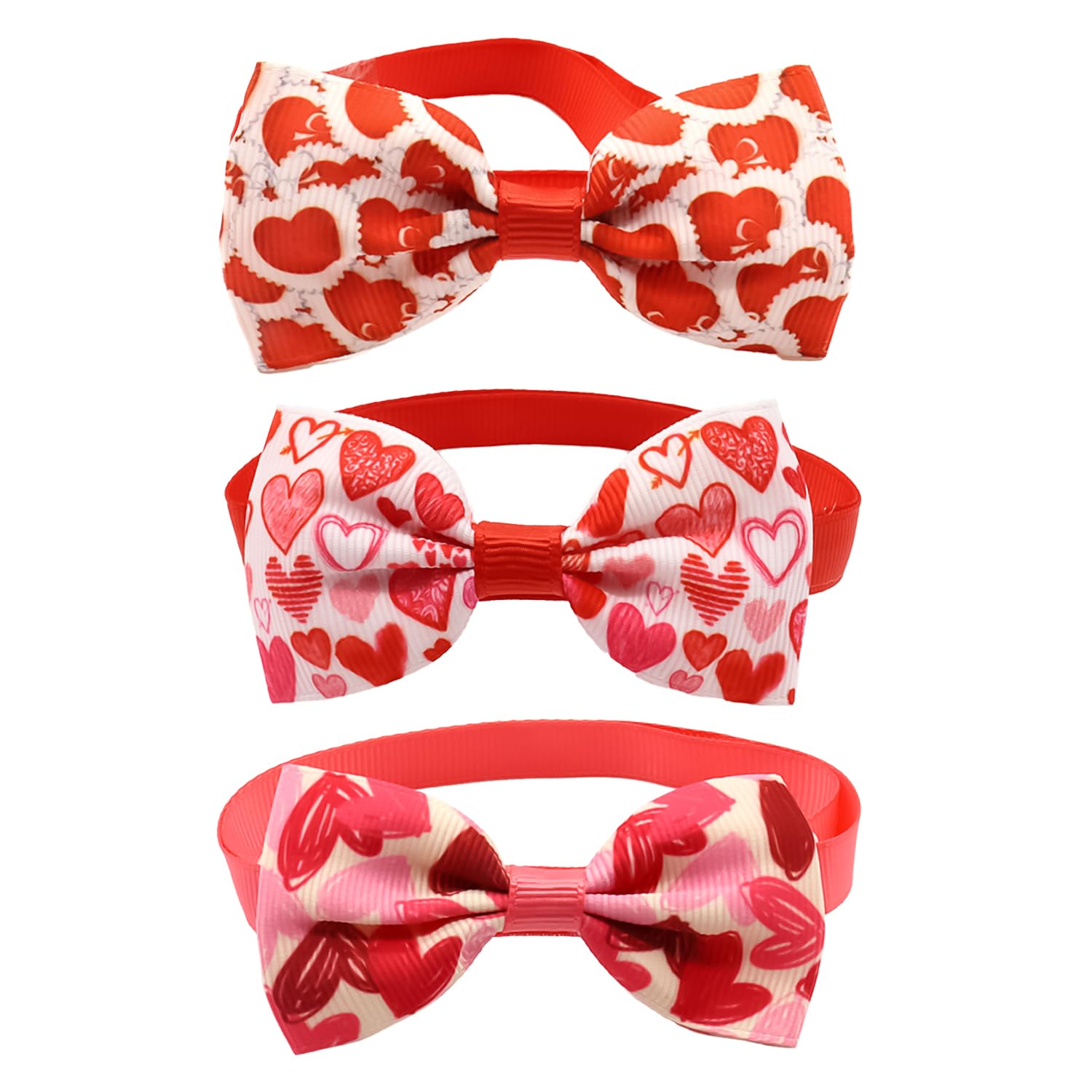 MEISH 3 Pieces Valentine's Day Dogs Bow Tie Pink Red Love Dog Collar Valentine's Day Costume Accessories for Small Medium Dogs Cats