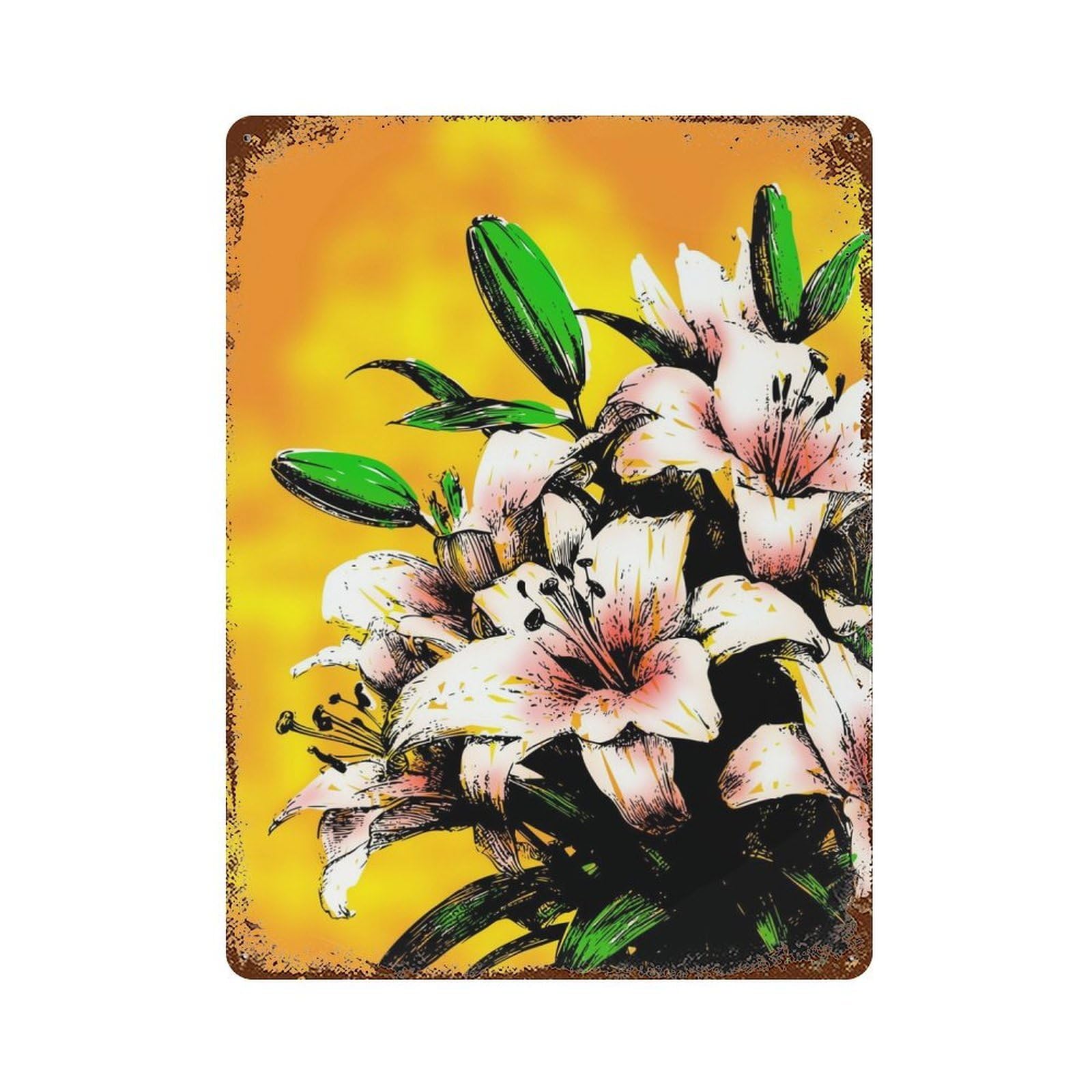 Vintage Metal Tin Sign Lily Pink Flower Lilies 15.7"x11.8", Industrial Home Decor for Farmhouse, Kitchen And Entryway Decor