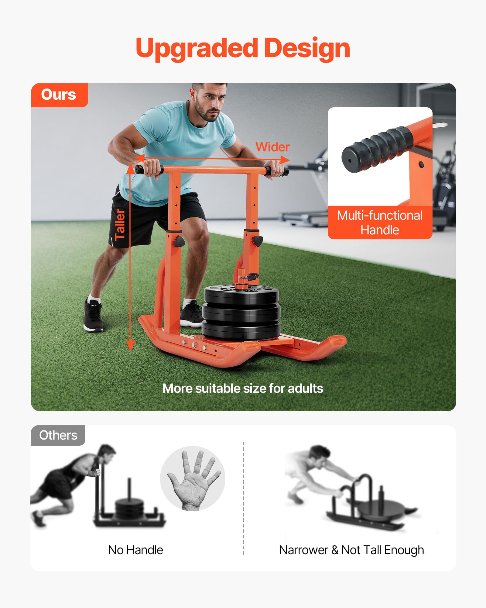 VEVOR Slitta con Pesi, per Dischi 25 e 51 mm Slitte per Allenamento Fitness per Migliorare Velocità negli Esercizi Atletici, Attrezzatura per Allenamento con Maniglia Regolabile in Altezza, Arancione