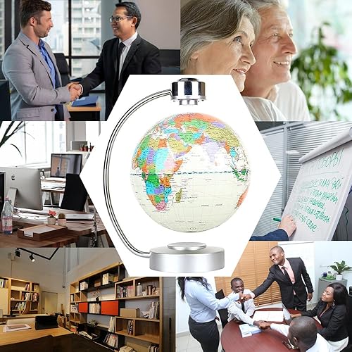 Miniatura 7 de Globo flotante de levitación magnética NHSUNRAY 8 pulgadas bola giratoria de levitación LED iluminado mapa del mundo tierra para escritorio oficina