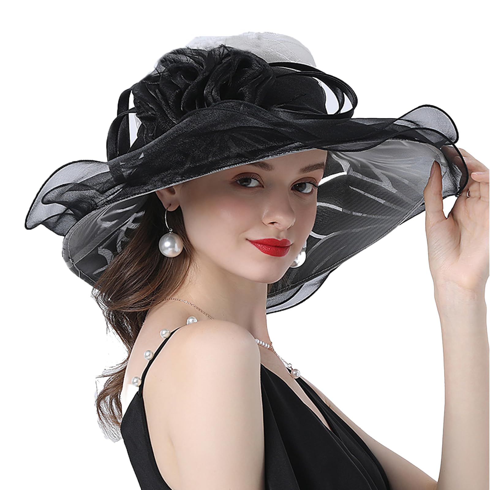 TINAYAUE Capeline Organza‌ Chapeaux Melon Femme Casquette Mariage Chapeau Vintage Fleurs Fascinators Anti Soleil Style Église Derby