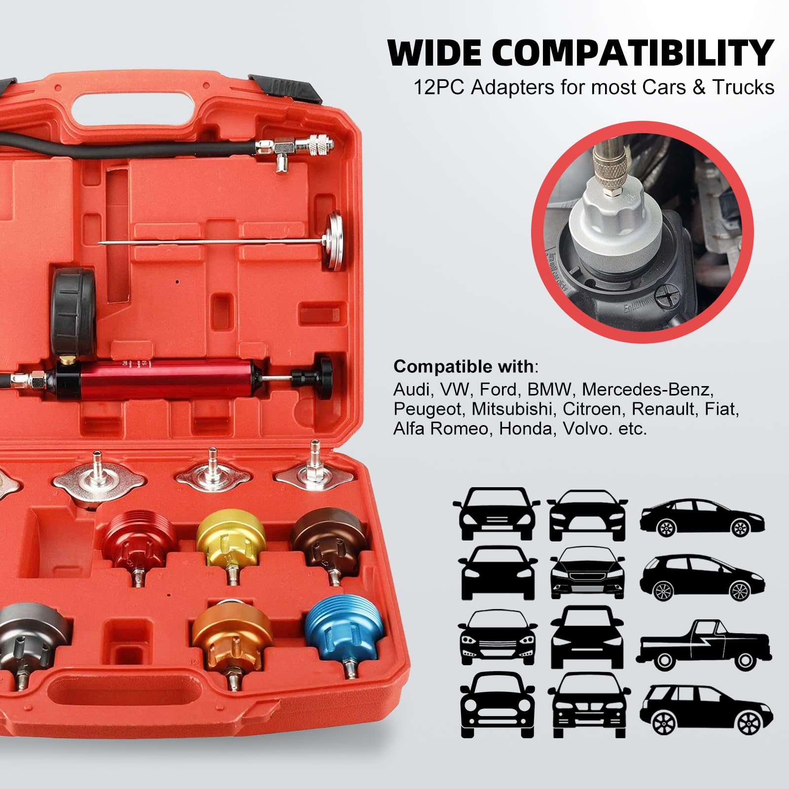 FreeTec Tester Pressione Radiatore Universale, Impianto Raffreddamento Test Perdite Refrigerante