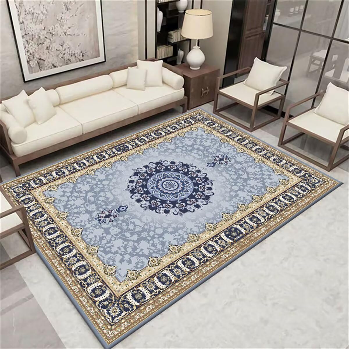 Chambre fille tapis bleu floral vintage 40X60CM lavable et anti-bruit pour intérieur