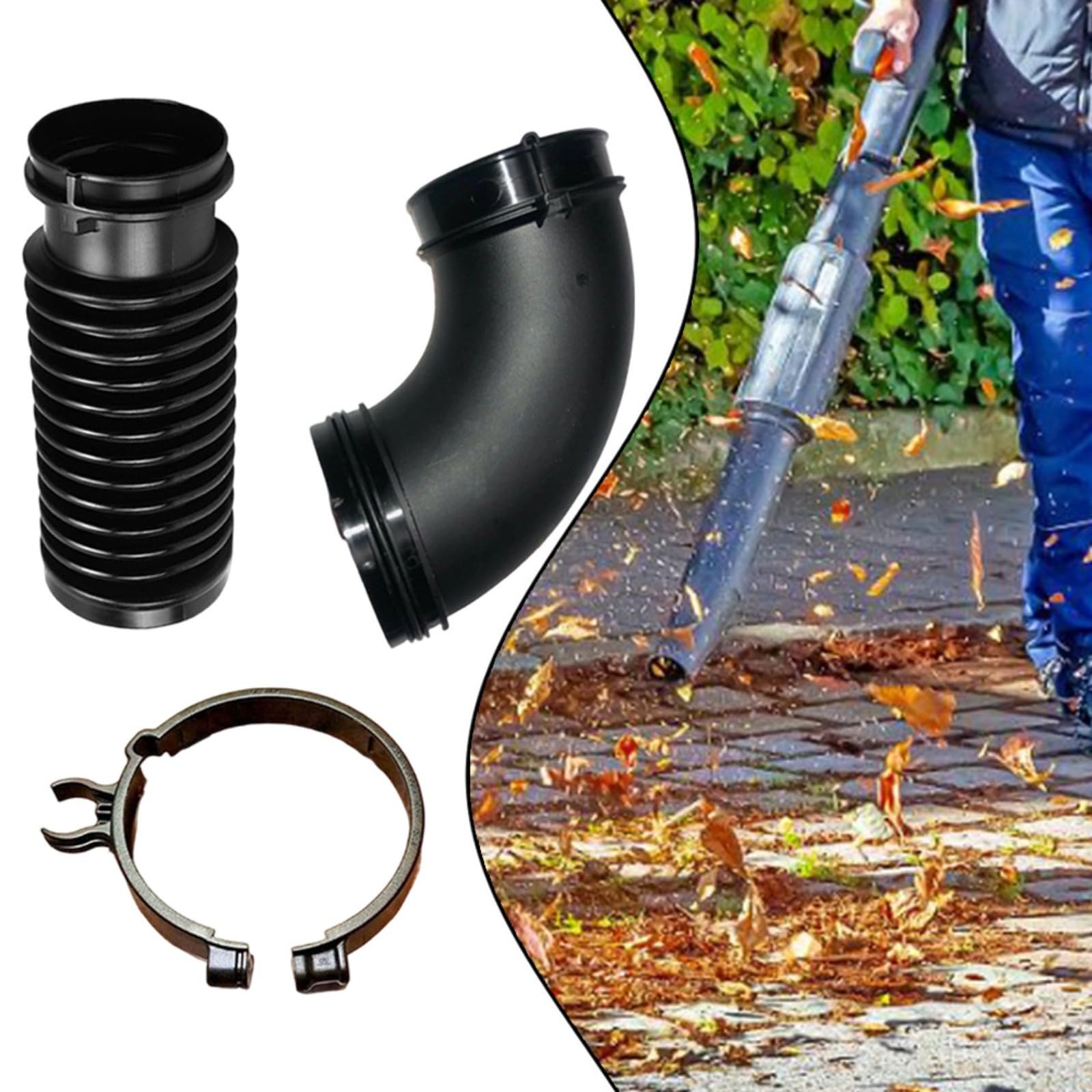 Kit de conducto de soplador de hojas, manguera corrugada flexible, abrazadera de tubo doblada, optimización del flujo de aire para BR800 BR800X BR450 BR700 SR450 plástico negro 3 piezas fácil
