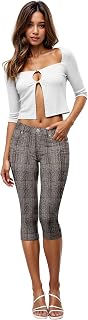 Hybrid & Company Women's Ultra Stretch Mid Rise Skinny Capri Pants with Pockets