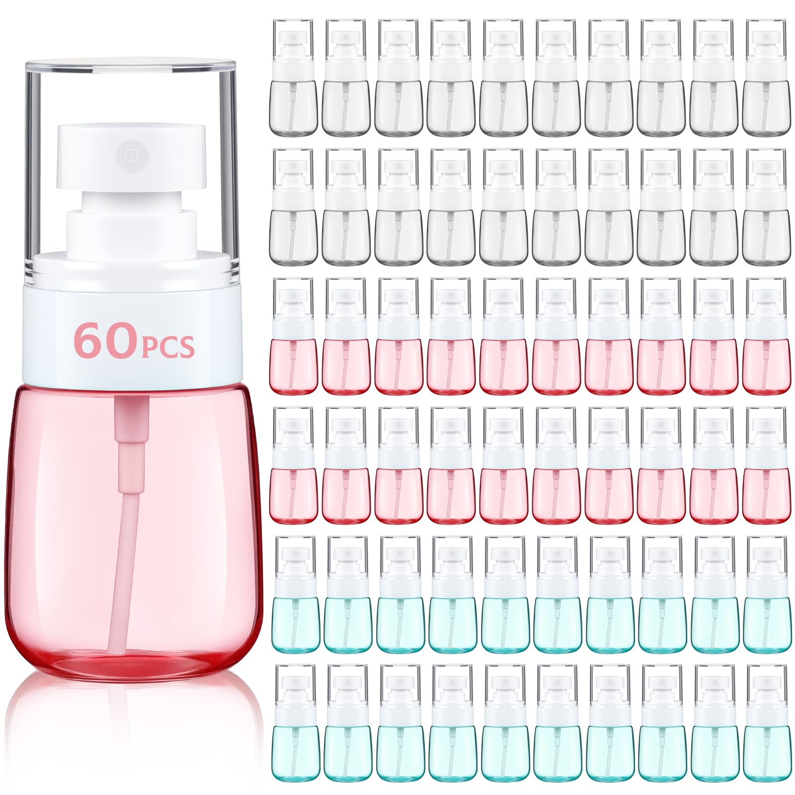 Hushee 60 Pcs 1oz/30ml Small Spray Bottle Bulk Mini Fine Mist Plastic Spray Bottle Tiny Empty Travel Refillable Clear Cosmetic Container for Cleaning