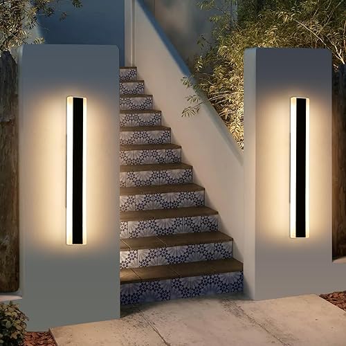 Miniatura 7 de Mikeru Paquete de 2 apliques de pared LED modernos para exteriores, luces de pared de 18 W para casa, 3000 K, luz de montaje en pared exterior negra