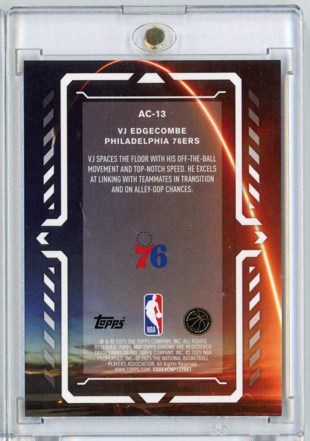 2025 Topps Chrome VJ Edgecombe #AC13 /25 Activators Orange Refractor Rookie RC Basketball Card