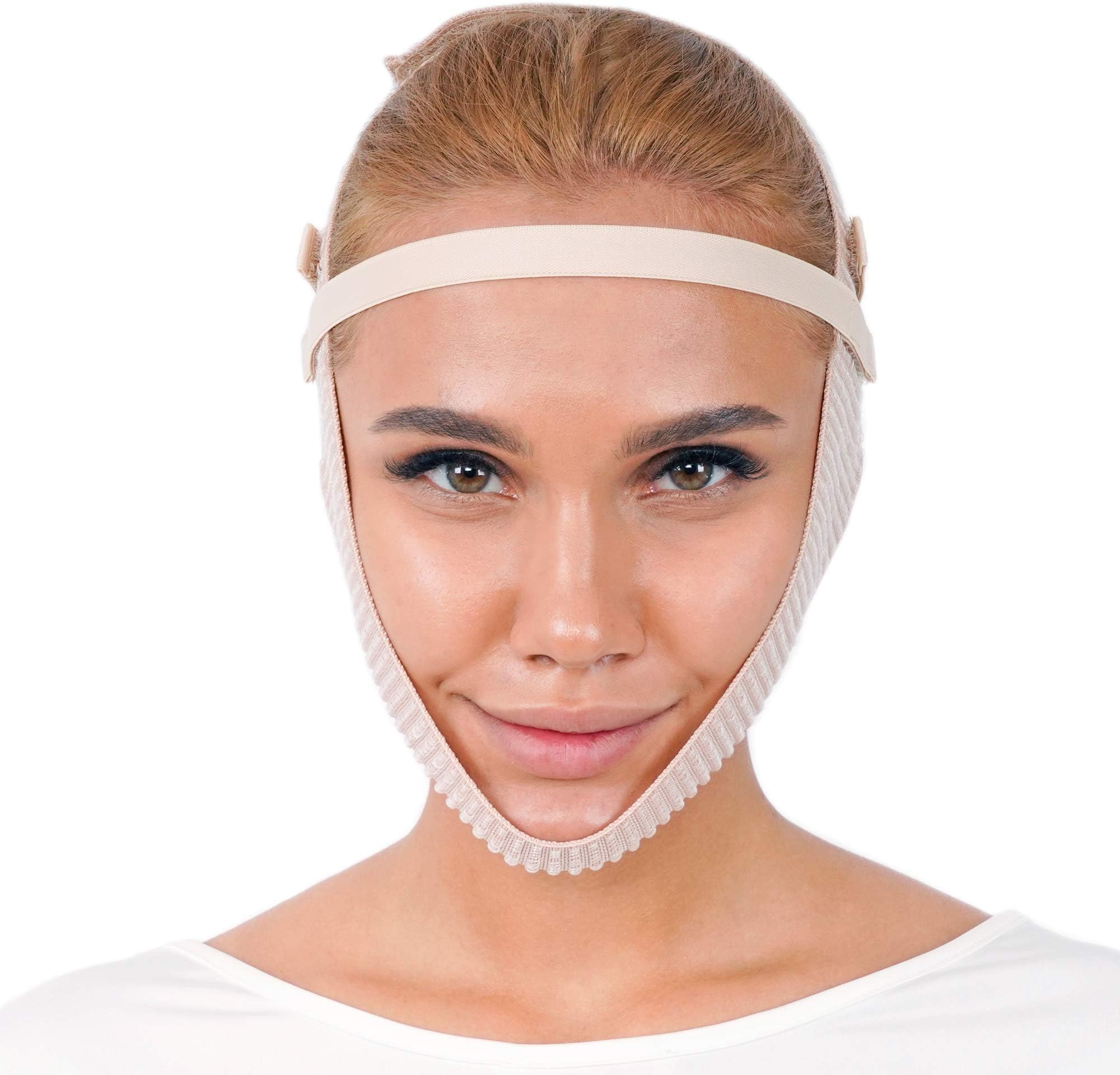 Post Surgery Chin Compression Garment, Chin Strap Band, Face Lift Kit, Chin Lift, Face Slimmer, Jowl Tightening (Beige)