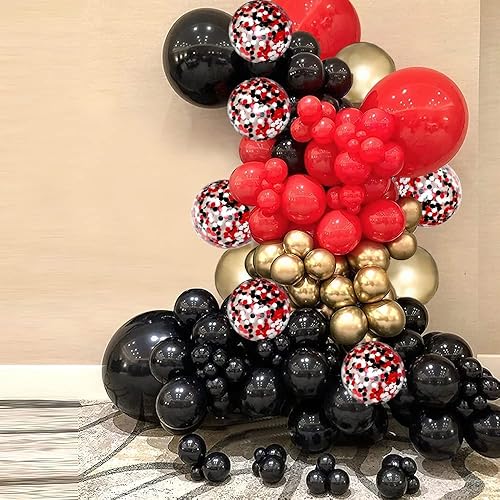 Miniatura 7 de Kit de guirnalda de globos rojo, negro y dorado, 109 piezas de arco de globos de oro metálico negro rojo con globos de confeti globos de fiesta, 4