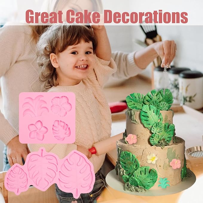 Molde de Hojas Tropicales 2 Piezas, Silicona para Fondant miniatura 6