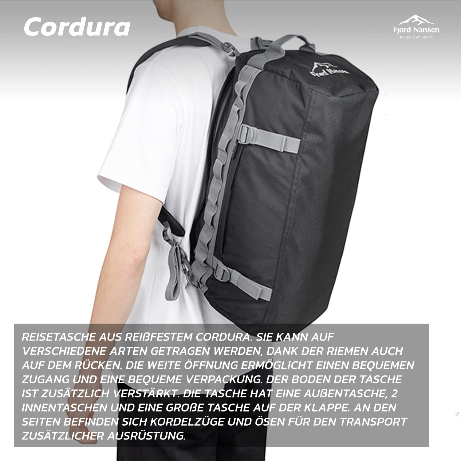 FJORD NANSEN Tolga Duffle Torba Plecak 2 w 1 dla Kobiet i Mężczyzn, Torba sportowa podróżna, Pojemna torba na sprzęt survivalowy Outdoor, Backpack Weekender 30 x 47 x 30 cm 40 L Grafitowy