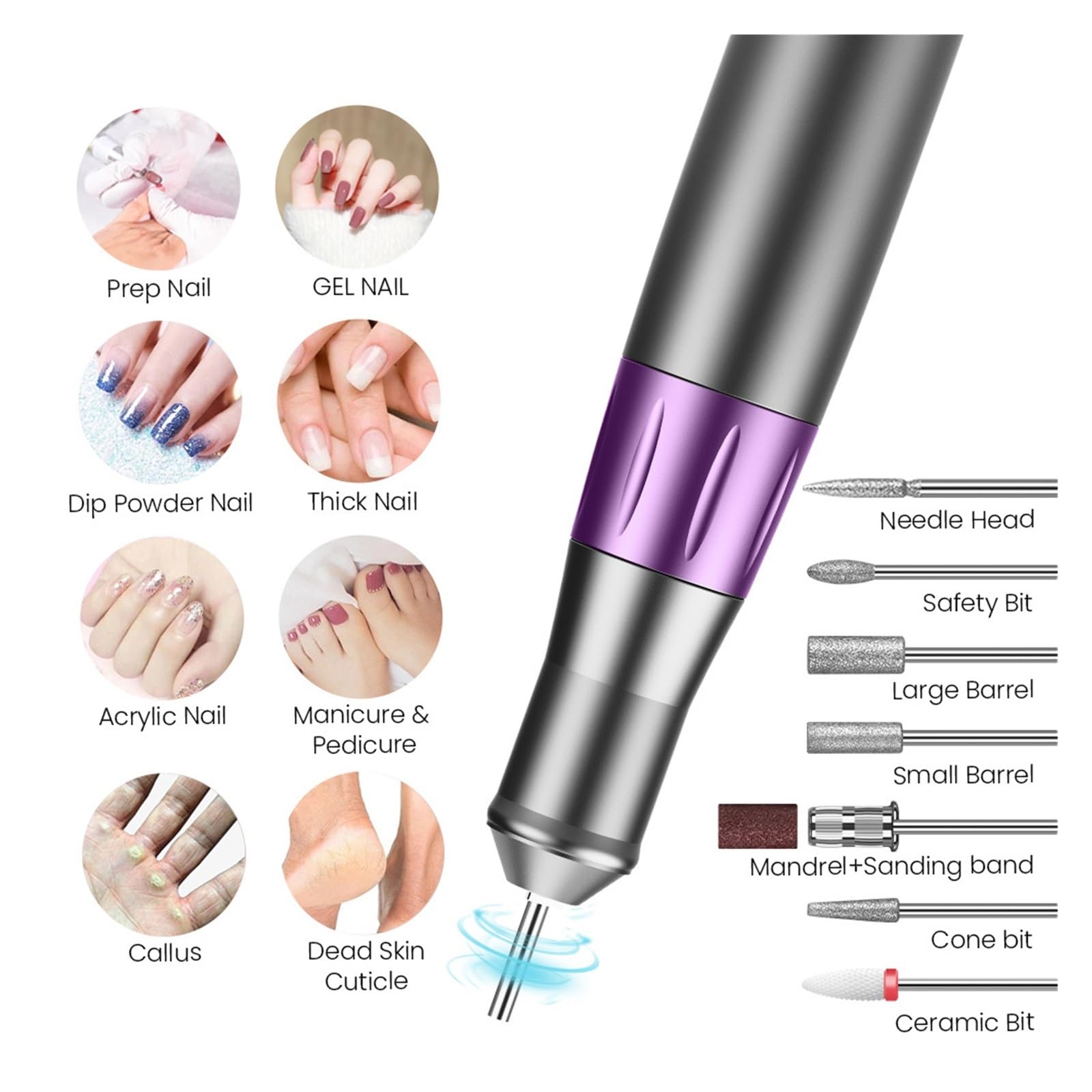 Lima Electrica Uñas, Taladro de uñas eléctrico portátil, taladro recargable profesional 35000 RPM for quitar esmalte gel acrílico(Nero)