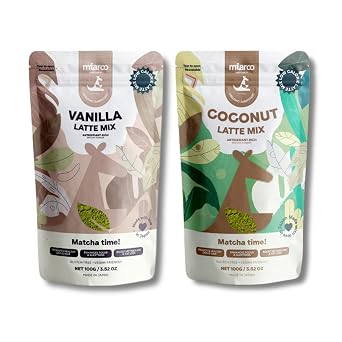 Miaroo Vanilla & Coconut Matcha Latte Mix Bundle Ceremonial Grade, Vegan, Low Sugar, Non-Dairy Green Tea Latte Powders Save More with This 2-Pack Value Bundle for Hot or Iced Drinks